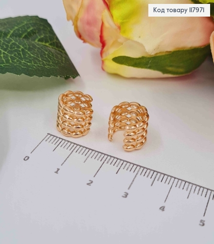 Серьги кафы на уши хрящик, имитация Сетки, Xuping 18K 117971 фото 2