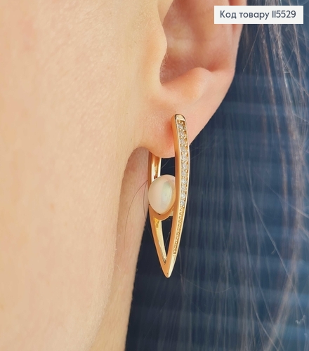 Серьги стрелы в камнях и жемчужине, 3см, англ. зам. Xuping 18K 115529 фото 2