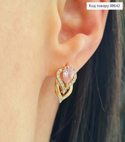 Серьги "Подснежник" с Розовым камнем, 1,5см, английская застежка, Xuping 18К 118642 фото 2