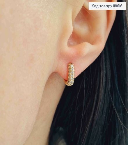 Серьги кольца "Овальные" украшены камешками, длина 1см, Xuping 18К. 118616 фото 2