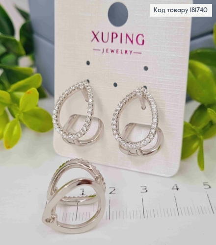 Серьги родованные "Капелька" украшены Блестящими камешками, 1,9см, английская застежка, Xuping 181740 фото 3