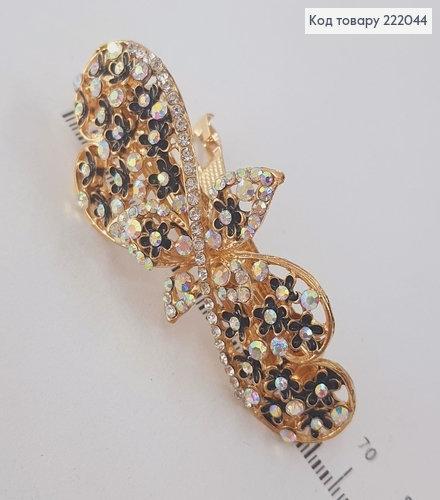 Заколка автомат золотий бантик з камінцями 222044 фото 2