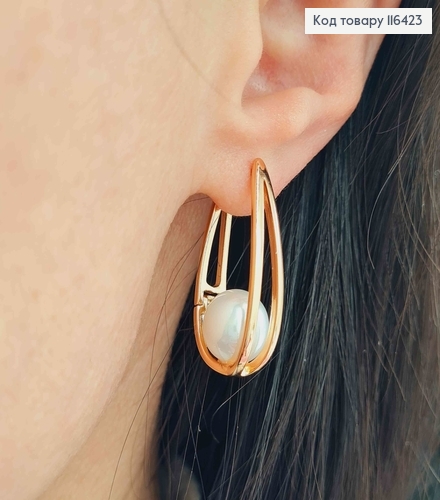 Серьги стрелы двойные, с жемчужинами, 3см, англ. зам. Xuping 18K 116423 фото 2