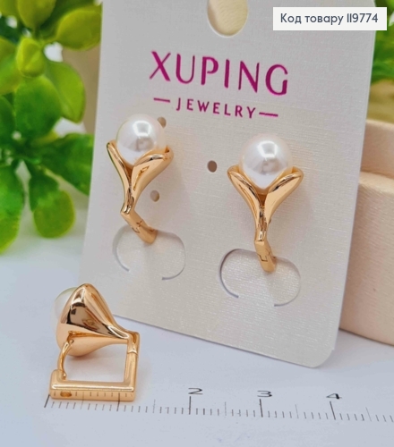 Серьги кольца с жемчужкой, 1,2см, Xuping 18K 119774 фото 2
