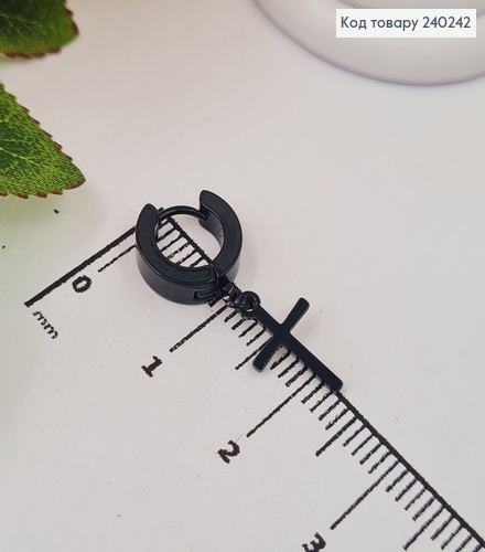 СЕРЬГА кольцо 1,2см Крестик черного цвета  1,5*1см, Stainless Steel  240242 фото 2