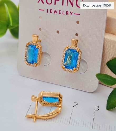 Сережки з Великим Блакитним каменем в оправі з камінців, 1,4см, англ. застібка, Xuping 18К 119158 фото 2