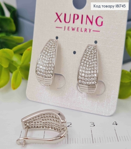Серьги родованные Овальные украшены Блестящими камешками, 2см, англ. застежка, Xuping 181745 фото 2