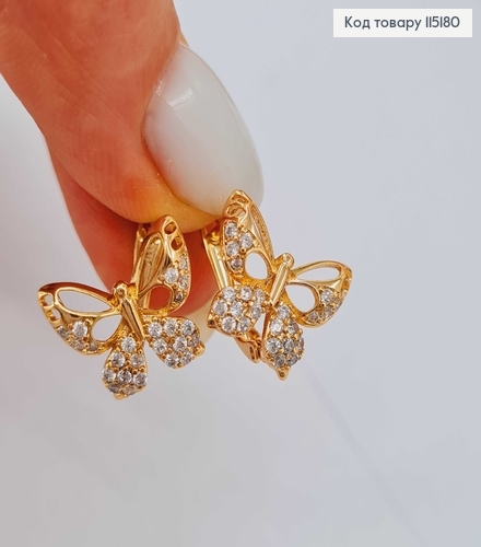 Серьги "Бабочки" в камешках, англ. зам. 1,5*1,5см Xuping 18K 115180 фото 3