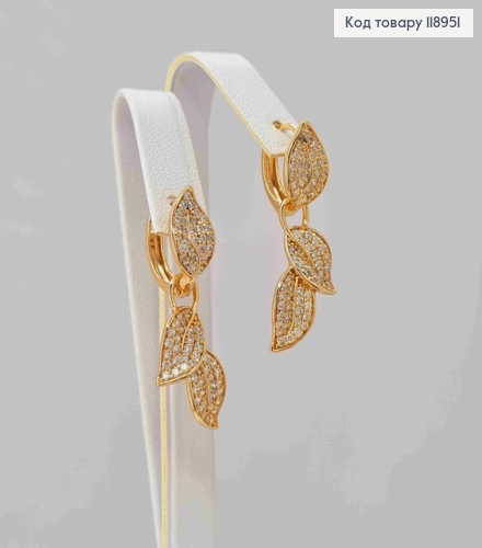 Серьги кольца со съемной подвеской ЛИСТОЧКИ (2см), диаметр 1,2см, Xuping 18K 118951 фото 3