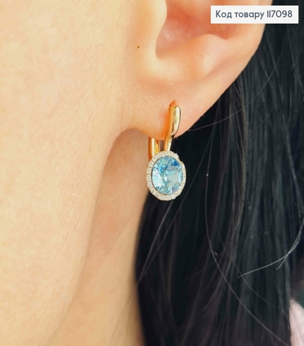 Сережки, З блакитним камінцем Сваровскі, 1,5см, англ. заст, Xuping 18K 117098 фото 3