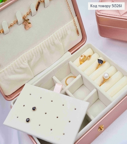 Сундучок-органайзер для хранения украшений, Розово-перламутрового цвета, 16*11*5см (на кнопке) 513261 фото 2