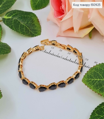 Браслет, Ручей из черных камней, шир. 4мм, дл.17+2см, Xuping 18K 150925 фото 2