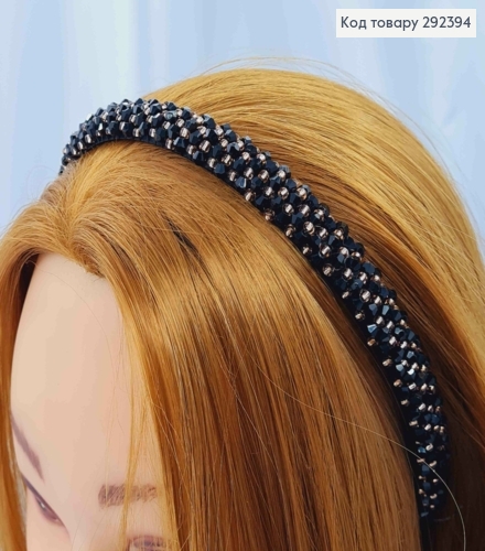 Обруч пластик, ЧОРНО-ПУДРОВОГО кольору,  плетений Стеклярусом та Бісером, ширина 1,5см 292394 фото 2