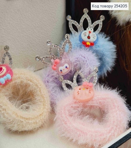 Резинка "ПУШОК" с Животным и Короной (3*2см) в камешках, Цвета в ассортименте, 4см 254205 фото 2