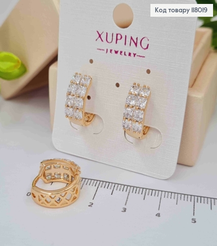 Серьги кольца окрашены камнями в два ряда, ширина 6мм, диаметр 1,7см, Xuping 18К. 118019 фото 2