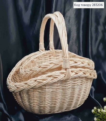Набір кошиків плетених (2шт) ВИБІЛЕНИХ, (Верх: 37*30, 3*25см) (Глибина:15,13см),(Ручка:15;14см) 283206 фото 2