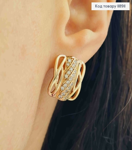 Серьги "Ретро" украшены Блестящими камешками, 1,7см, английская застежка, Xuping 18K 118911 фото 2