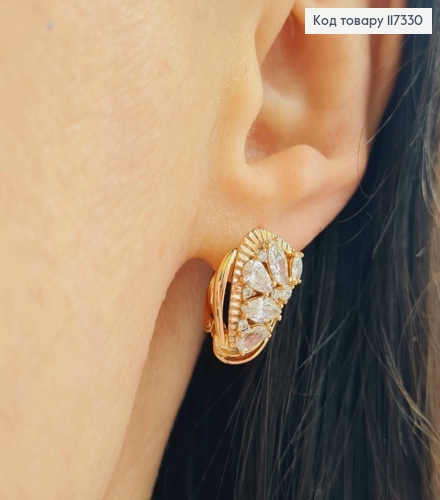 Сережки "Сяйво" з яскравими камінцями, довжина 1,7см, англ застіба, Xuping 18К 117330 фото 2