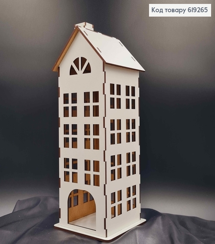 Подсвечник, деревянный белый домик, многоэтажка, классический, 30см, Украина 619265 фото 2