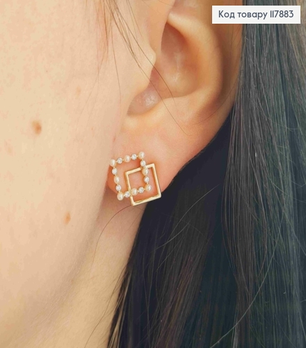 Серьги гвоздики, Ромбы с камешками и жемчужинами, 1,1*1,5см, Xuping 18К 117883 фото 3