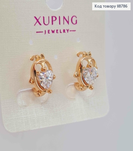 Серьги кольца (1,4см), "Сова" с блестящим камнем (1,3см), XUPING 18K 118786 фото 2