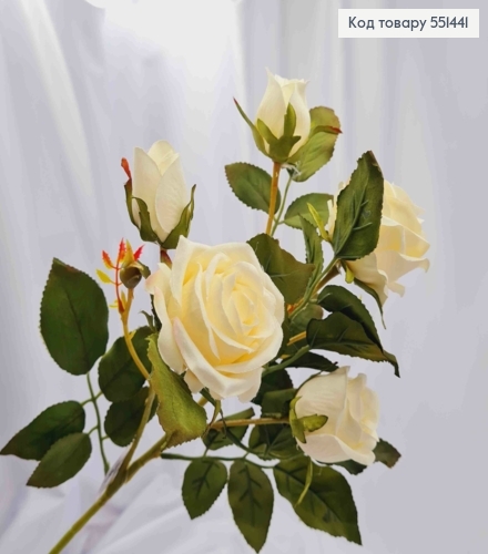 Искусственный цветок Розы, БЕЛОГО цвета, 3 цветка, 2 бутона, высота 64см 551441 фото 2