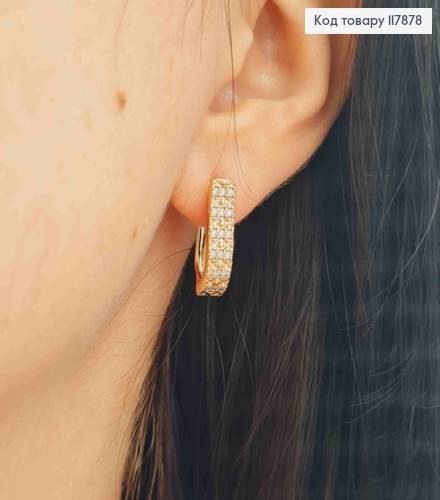 Серьги овальные украшены Блестящими камешками, длина 1,9см, англ застежка, Xuping 18K 117878 фото 3