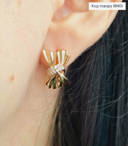 Сережки "Феєричний Бантик" з Блискучими камінцями, 1,6см, англійська застібка, Xuping 18К 118401 фото 3