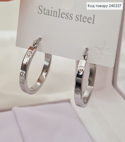 Сережки родированые кольца Cartier, 2,5*0,3см, Stainless Steel 240227 фото 3