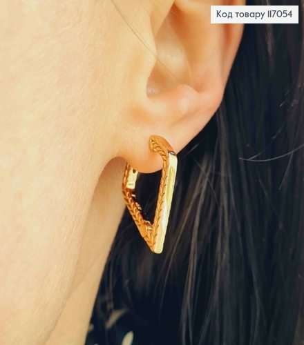 Серьги Ромбики, вытянутые вниз, с косичкой на гранях, 2см, Xuping 18K 117054 фото 2