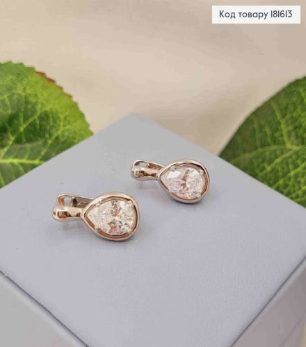 Серьги родованные "Капелька Надежды" с Блестящим камешком, 1,7см, английская застежка, Xuping 181613 фото 3