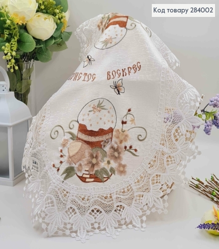 Пасхальная салфетка, с белым кружевом "Цветка с ивовыми веточками", овальная 40*60см 284002 фото 2