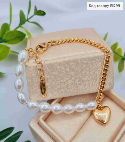 Браслет с подвеской "Сердце" комбинированное плетение, длина 17+3см, Xuping 18K 151299 фото 2