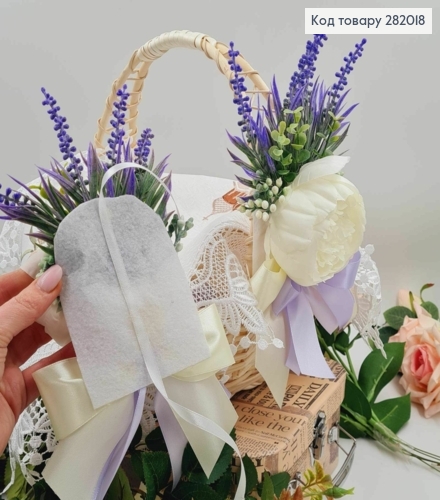 Повязка для корзины ПИОН с лавандой, размер 20*12см, ручная работа, Украина. 283018 фото 2