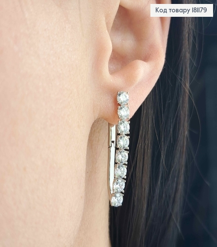 Сережки родованные, Стрела, Линия из камешков, 3,3см, англ. застежка, Xuping 181179 фото 2