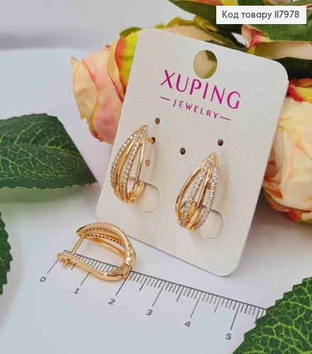 Серьги овальные "Лепесток" украшены камнями, 2см, английская застежка, Xuping 18K 117978 фото 2