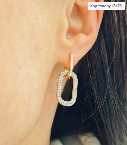 Серьги со сменной овальной подвеской в камешках, 1,4+2см, англ. застежка, XUPING 18K 118476 фото 4