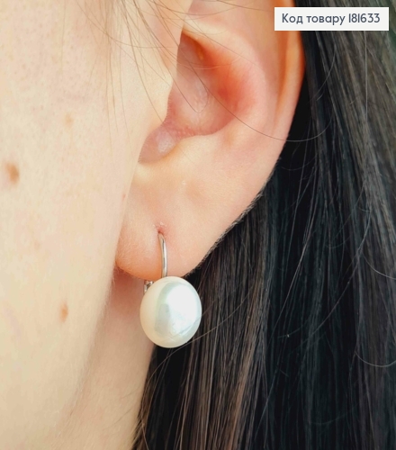 Серьги родованные с жемчужиной, 1,6см, франц. застежка, Xuping 181633 фото 3