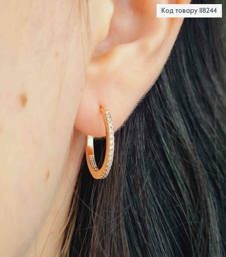 Серьги кольца украшены Блестящими камешками, диаметр 1,8см, Xuping 18К 118244 фото 3