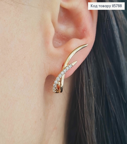 Сережки "Ліберті" з рядочком камінців, 2,5см, англ. заст. Xuping 18K 115788 фото 2