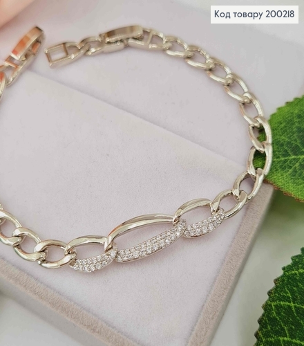 Браслет родованный, якорное плетение, с камешками, дл.17,5+2см, Xuping 200218 фото 2