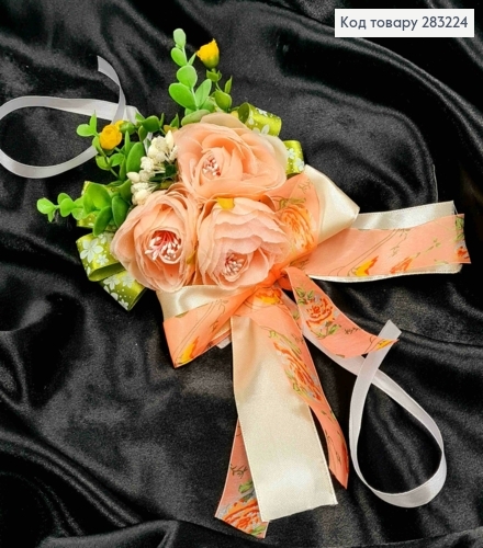 Повязка для корзины РОЖЕВО-БЕЖЕВЫЕ цветы на завязках, размер: 20*15см, Украина 283224 фото 2