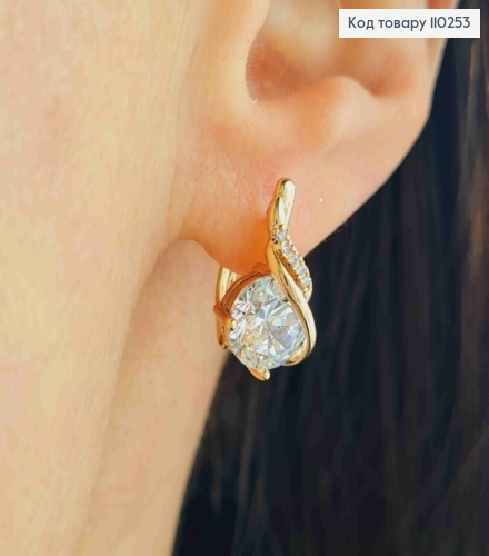 Серьги с изысканным блестящим камнем, 1,6см, английская застежка, Xuping 18К. 110253 фото 2
