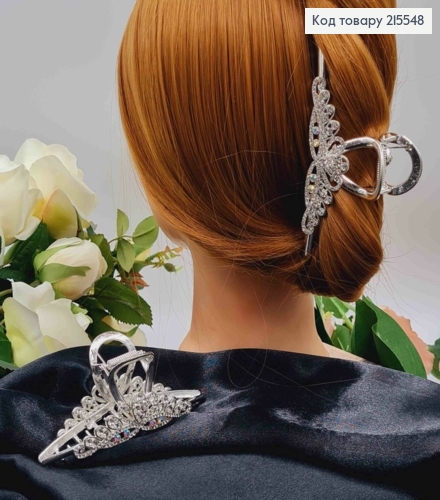 Краб металл ПАВА серебряного цвета в камнях, длина 11,2см 215548 фото 4