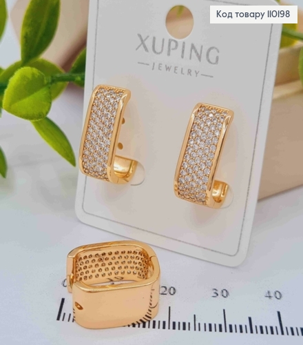 Сережки кільця "Овальні" прикрашені Блискучими камінцями, ширина 7мм,  довжина 1,7см, Xuping 18К 110198 фото 2