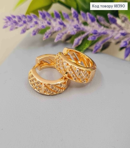 Серьги кольца с блестящими камешками, ширина 5мм, диаметр 1,6см, Xuping 18К. 118390 фото 3