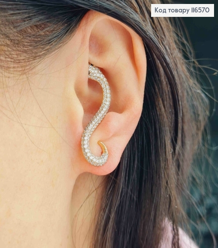 Сережки гвоздики, Змійки в камінцях з чорними очима, Xuping 18K 116570 фото 3