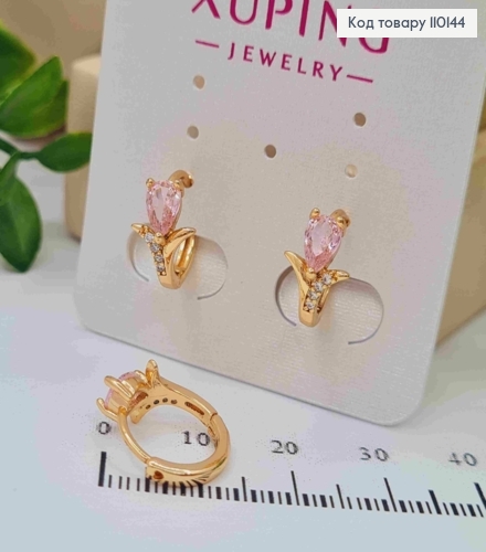 Сережки кільця з Рожевим каменем, діаметр 1,3см, Xuping 18К 110144 фото 2