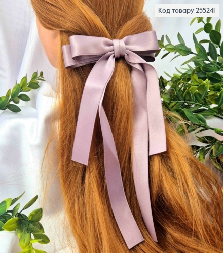 Бант СВЕТЛО- СЛИВОВИЙ, атласный, двойной с длинными хвостами, на заколке автоматик, размер 15*23см. 255241 фото 2