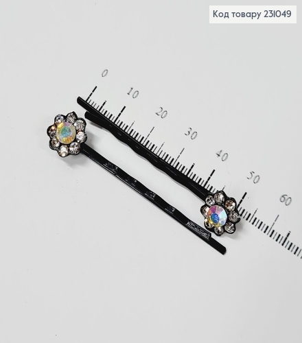 Заколка невидимка метал чорна з камінцями 5 см Квіточка в асорт. 2 шт/уп ціна за уп. 231049 фото 2